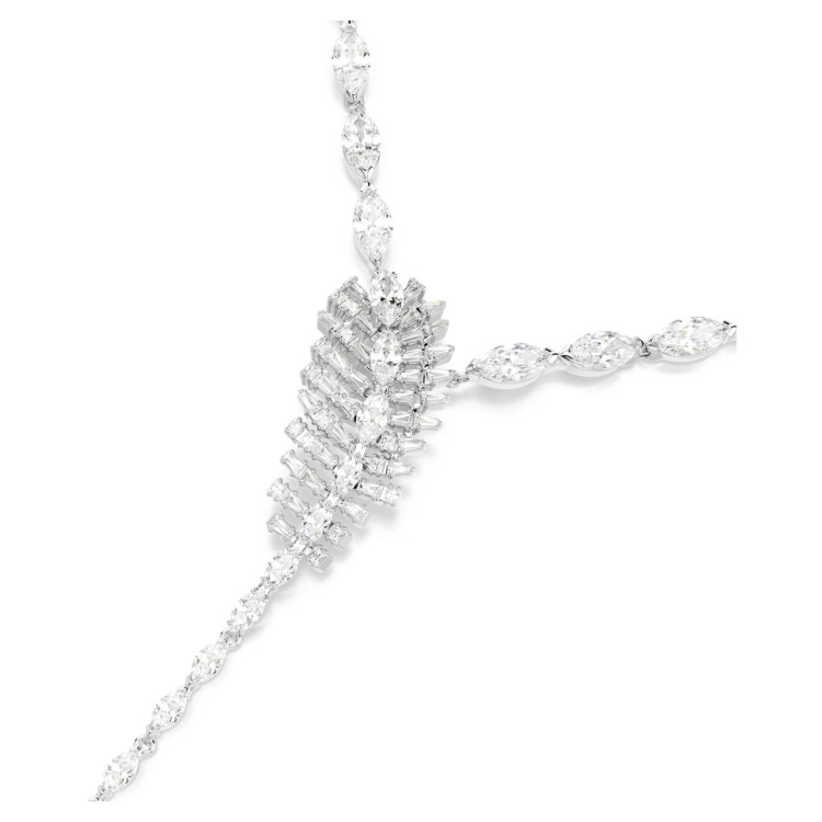Vienna Y necklace Mixed cuts, Feather, White, Rhodium plated